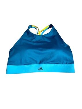 Adidas Blue High-Neck Sports Bra S–M – Strappy Back Workout Bra Pre-owned
